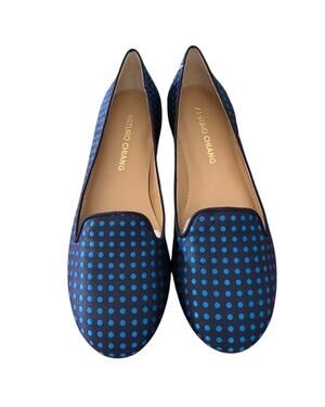 Arturo Chiang Beatrixx Navy Blue Polka Dot Satin Loafer Flats Women’s 6M NIB